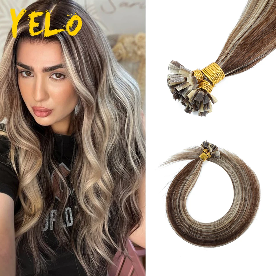 

Yelo V Tip Наращивание волос Hot Fusion Кератин Человеческие длинные волосы для ногтей Платиновый блонд 12-26 дюймов o.8G/пряди для повседневного ношения