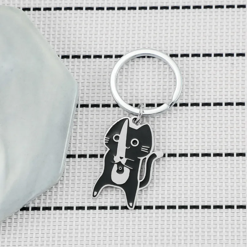 Cute Cat Keychain Titanium Steel Kpop Funny Black Lighting Cat Key Pendant Backpack Car Key Ring Hanging Jewelry Decoration image 5