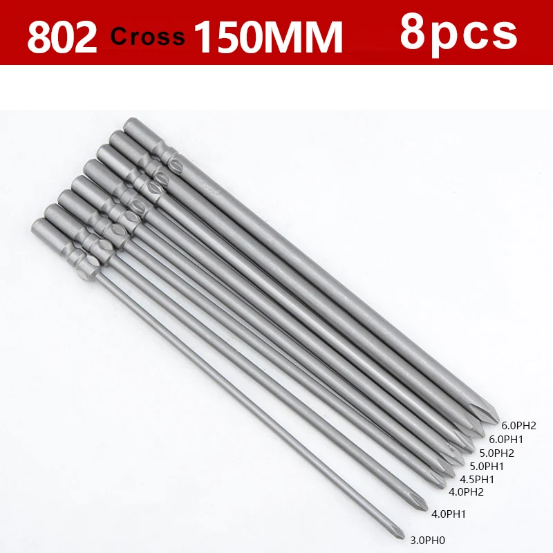 8pcs/set 120mm/150mm Length Electric 802 6mm Round shank Phillips screwdriver bits Cross head PH0 PH1 PH2 Hand Tool drill bit