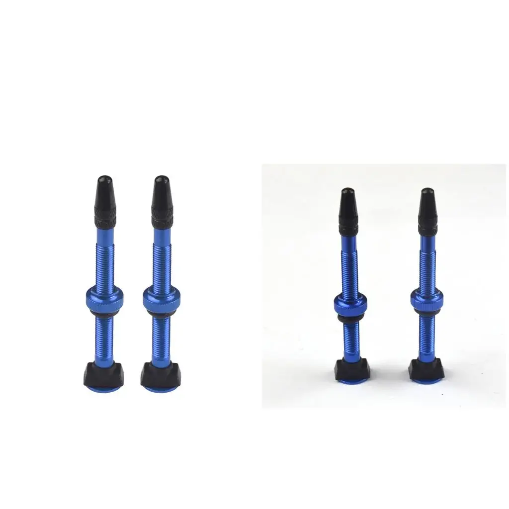 4 Pieces Aluminum 60mm MTB Blue Mountain Bike Tubeless Presta Valve Stem Kit