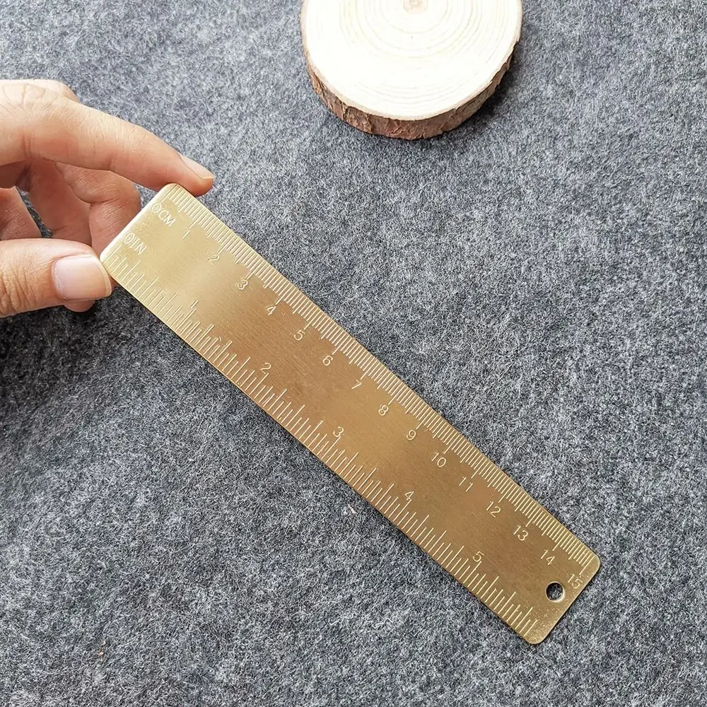 Multifunction Brass Straight Ruler 12/15cm Measuring Tool Scale Ruler 1mm Thicken Bookmark Ruler Gift