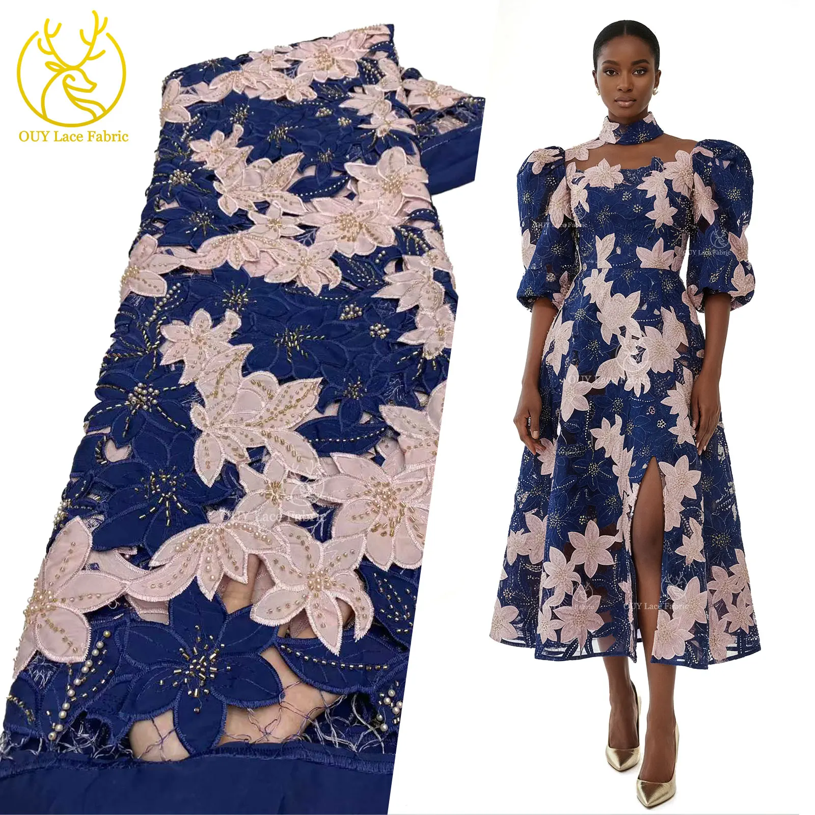 

2026 Newest Nigerian Women's Embroidered Beaded Fabric African Sequined Fabric Suitable for Party Dresses and Women's Sewing