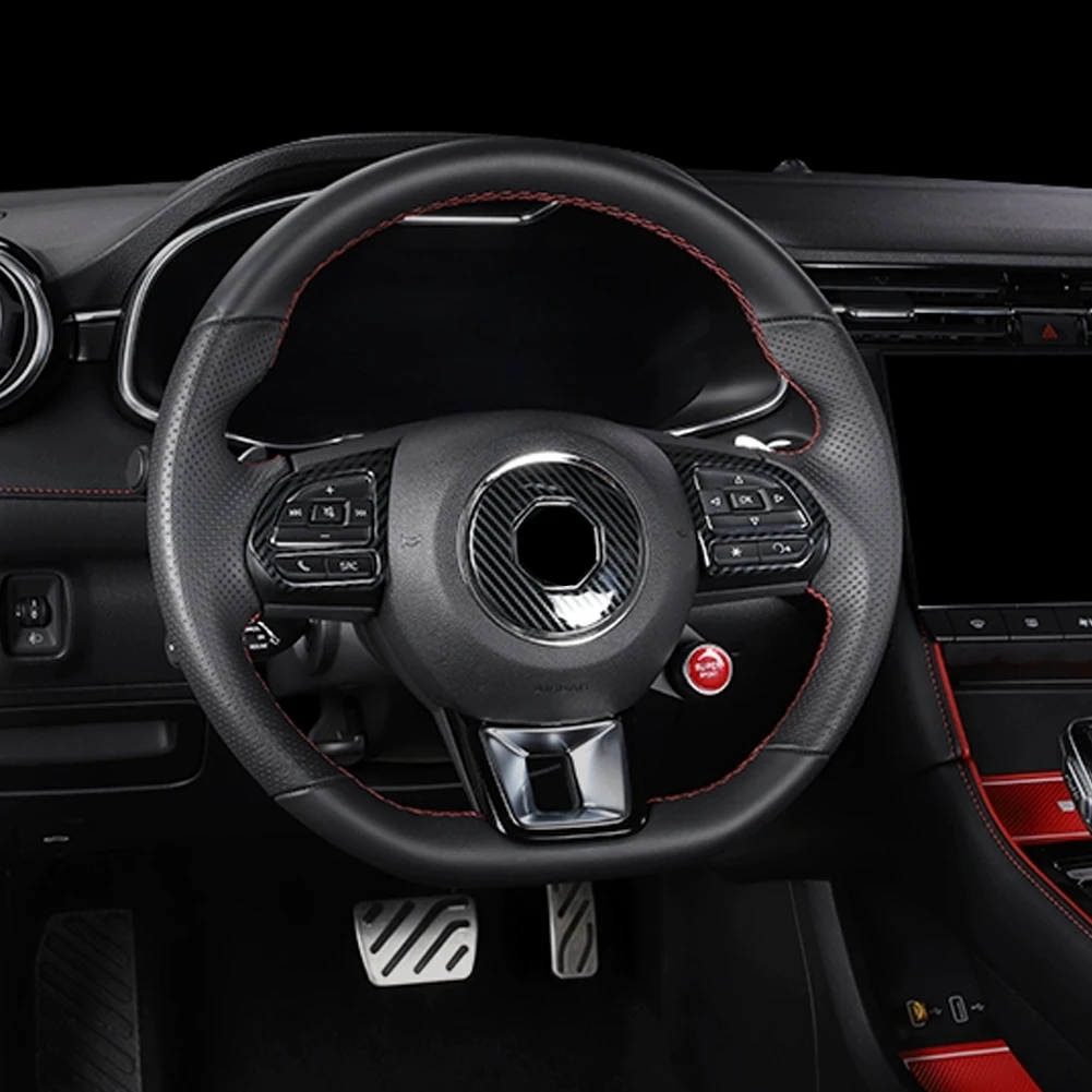 1Pc/2Pcs/3Pcs Car Carbon Fiber Steering Wheel Panel Cover Trim Decoration Sticker Frame for MG ZS EV HS MG6 MG5 EZS Accessories