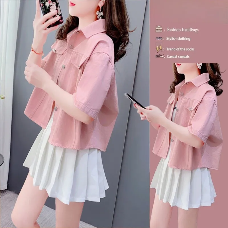 

plus Size Short Sleeve Shirt Women's Design Sensation Summer New Loose Fit Slimming Short Length Cotton Blouse