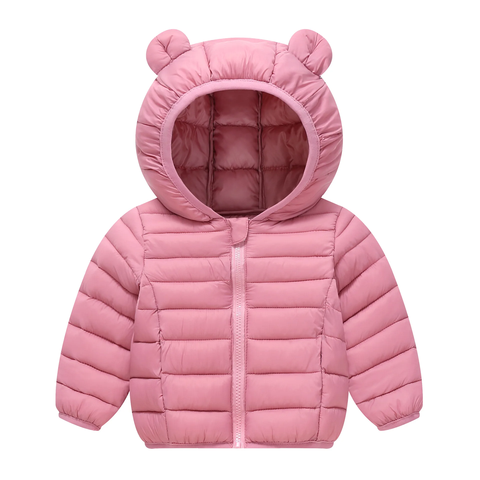 Winter Stripes Coat Thick Down Children Girls Cotton Jacket Kids Cat Ear Hood Zipper Solid Color Cotton Coat Boy's Baby Everyday
