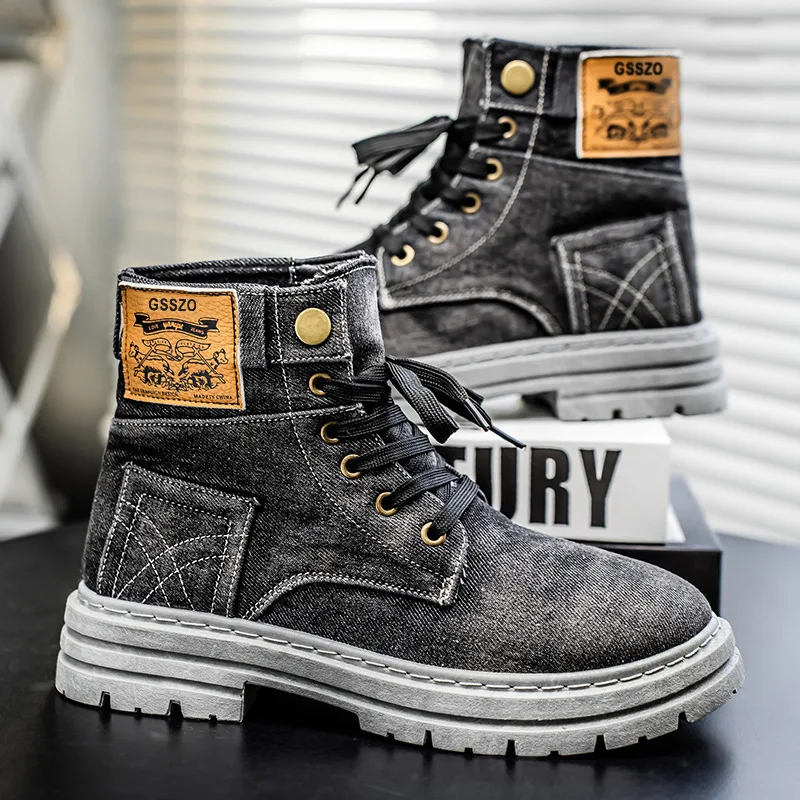 أحذية رجالية عصرية من قماش الدنيم كاجوال ومتعددة الاستخدامات، أحذية غربية رياضية عصرية للاستخدام في الهواء الطلق #6