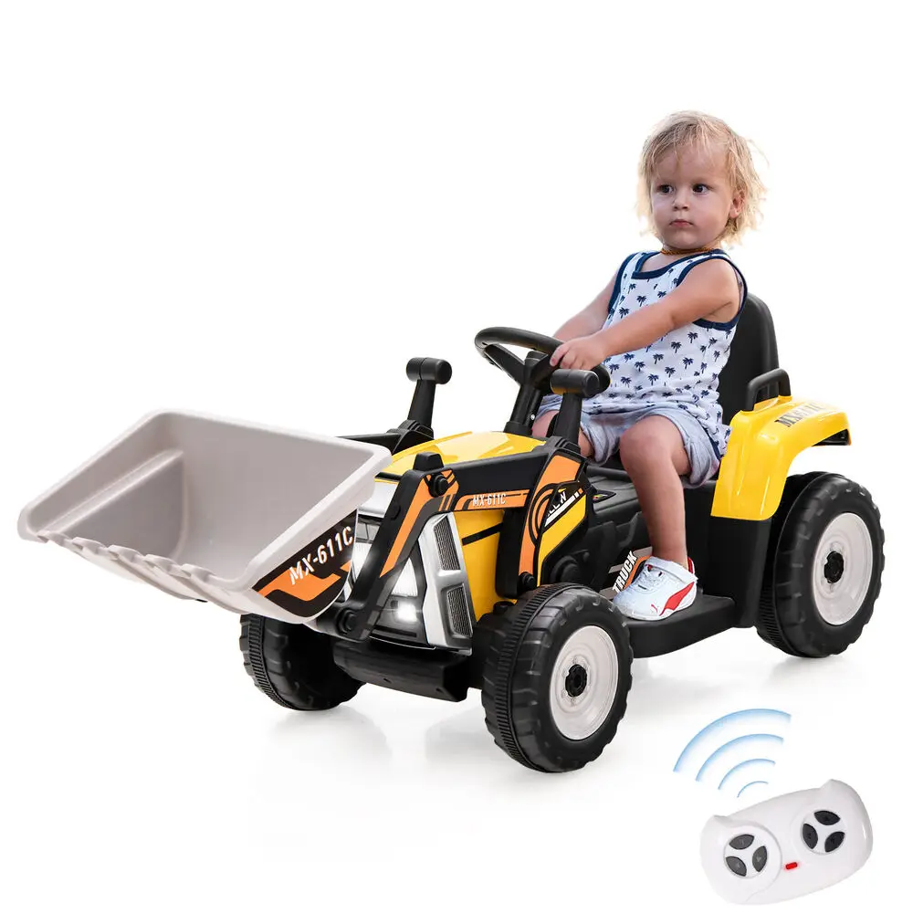 Babyjoy Kids Ride on Excavator 12V Battery Powered Loader Digger w/Adjustable Arm Yellow