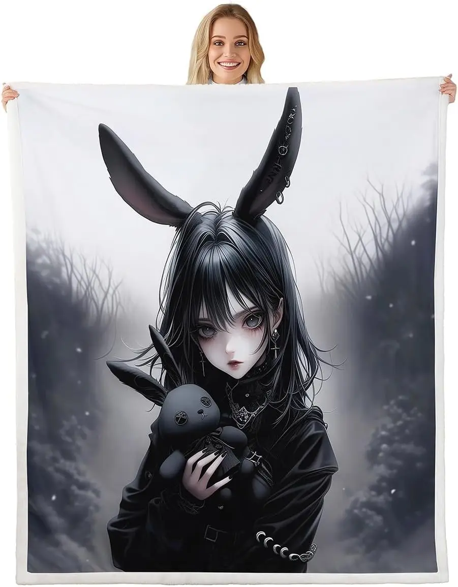 

Gothic bunny girl anime wall tapestry dark fantasy art bedroom decor black rabbit gothic anime print poster gothic aesthetic