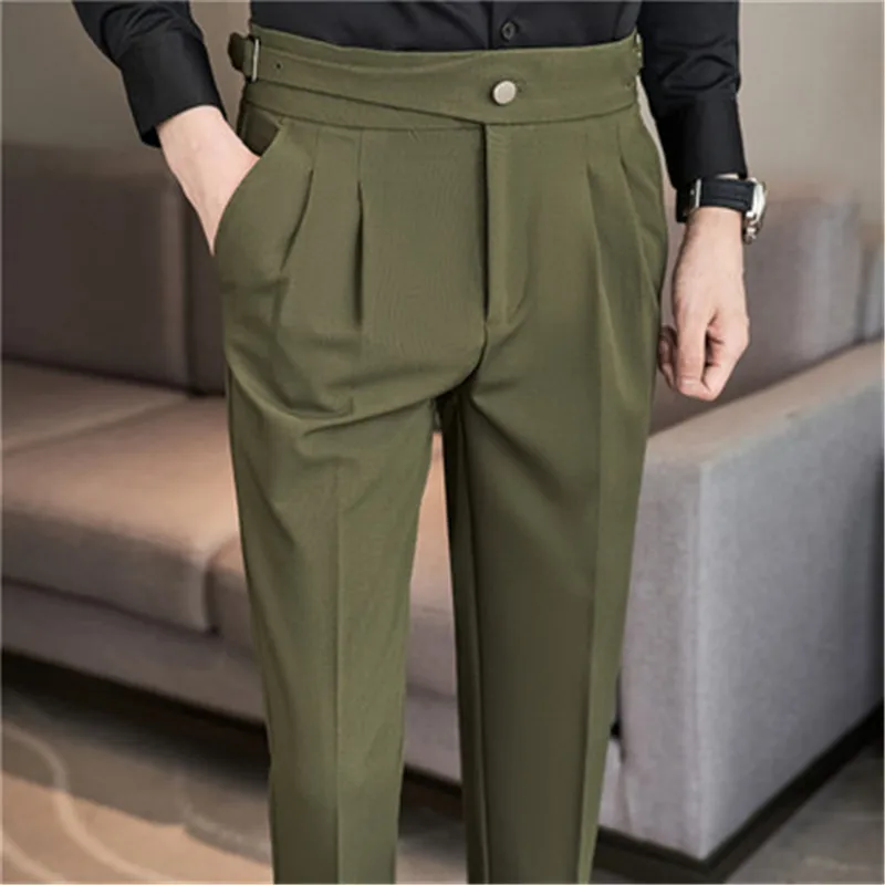 

Business Formal Pants Men Naples High Waist Suit Pants Slim Fit Long Office Trousers Costume Homme de Luxe Social Pantalon Hmme