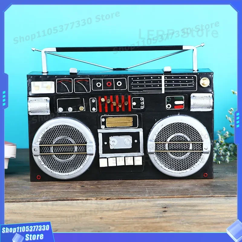 Retro Hong Kong Style Tape Recorder Model Creative Wrought Iron Ornament for Window Display Props Vintage Decorative Home