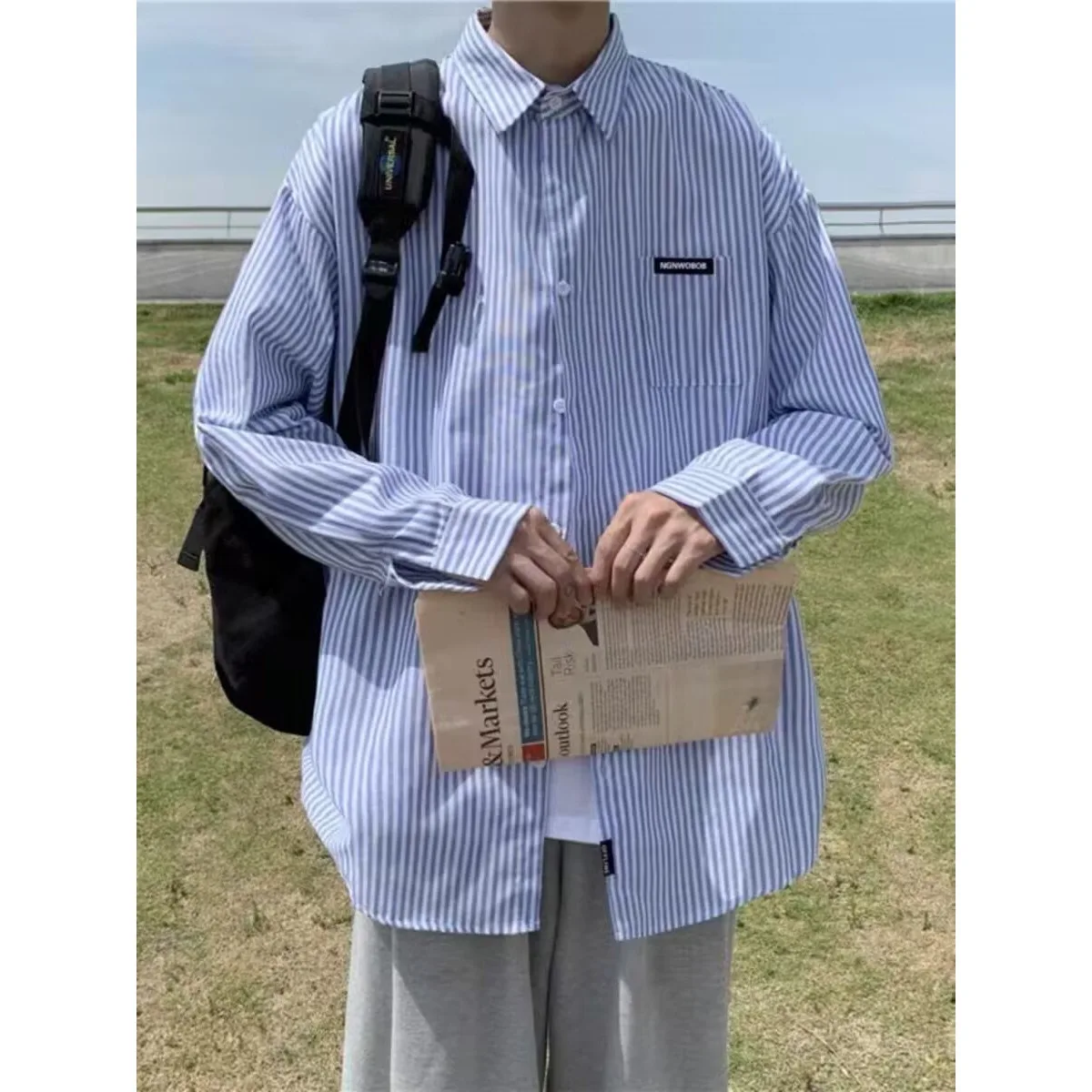 Striped shirt men's long sleeved Hong Kong style loose casual versatile fashion shirt couple ins trendy and cool plus size jacke