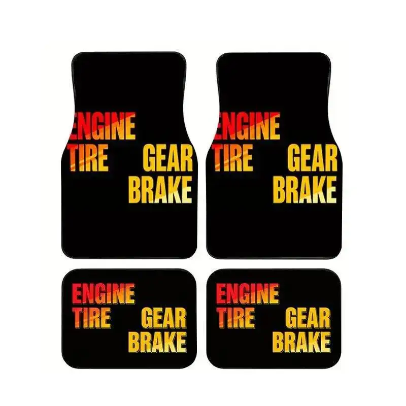

Gradient Red Yellow Car Parts Words Print Car Floor Mats 4PCS, Non-slip Waterproof Universal Auto Foot Mats for Car Decor