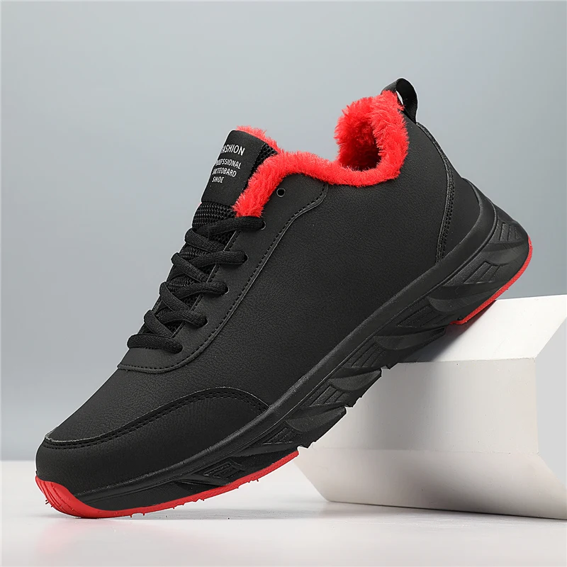 

Winter Men's Sports Shoes Fur Warm Sneakers Lace Up Casual Shoes for Men Lightweight Outdoor Running Shoes Waterproof Boots
