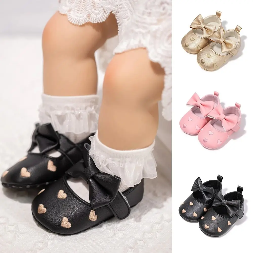 

Cute Synthetic Leather Baby Shoes Soft Soled Non-slip Toddler Girls Shoes Fringe Love Bow First Walkers Crib Shoes Girls