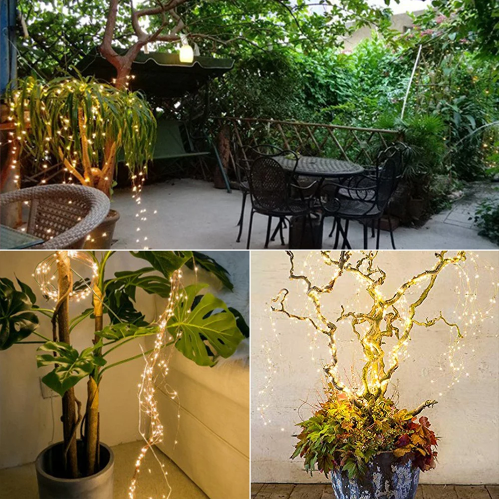 크리스마스 조명 커튼 스트링 라이트 폭포 야외 장식, 요정 LED 화환, 나무 정원 파티 휴일, 2M, 100-600LED