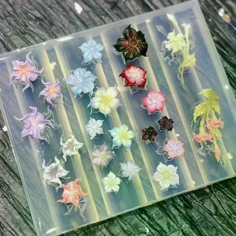 Silicone Flower Nail Carving Mold Acrylic Jialan Lily Floral Stamping Plate Nails Stencil Datura Flower Blossom Nail Template 3d