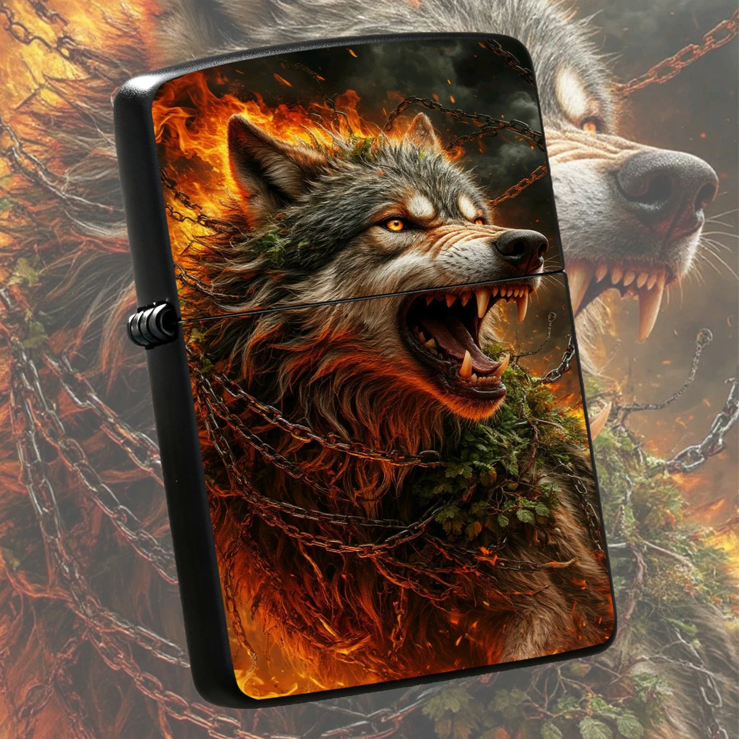 Norse Mythology Giant Wolf Fenrir Themed Stylish Portable Lighter, Fiery Breaking Chains Aesthetic Creative Carry Accessory, Cool Decor For Outdoor Camping Daily Outing, Ideal Unique Present For Friends And Hobbyists For Daily Use A Humorou