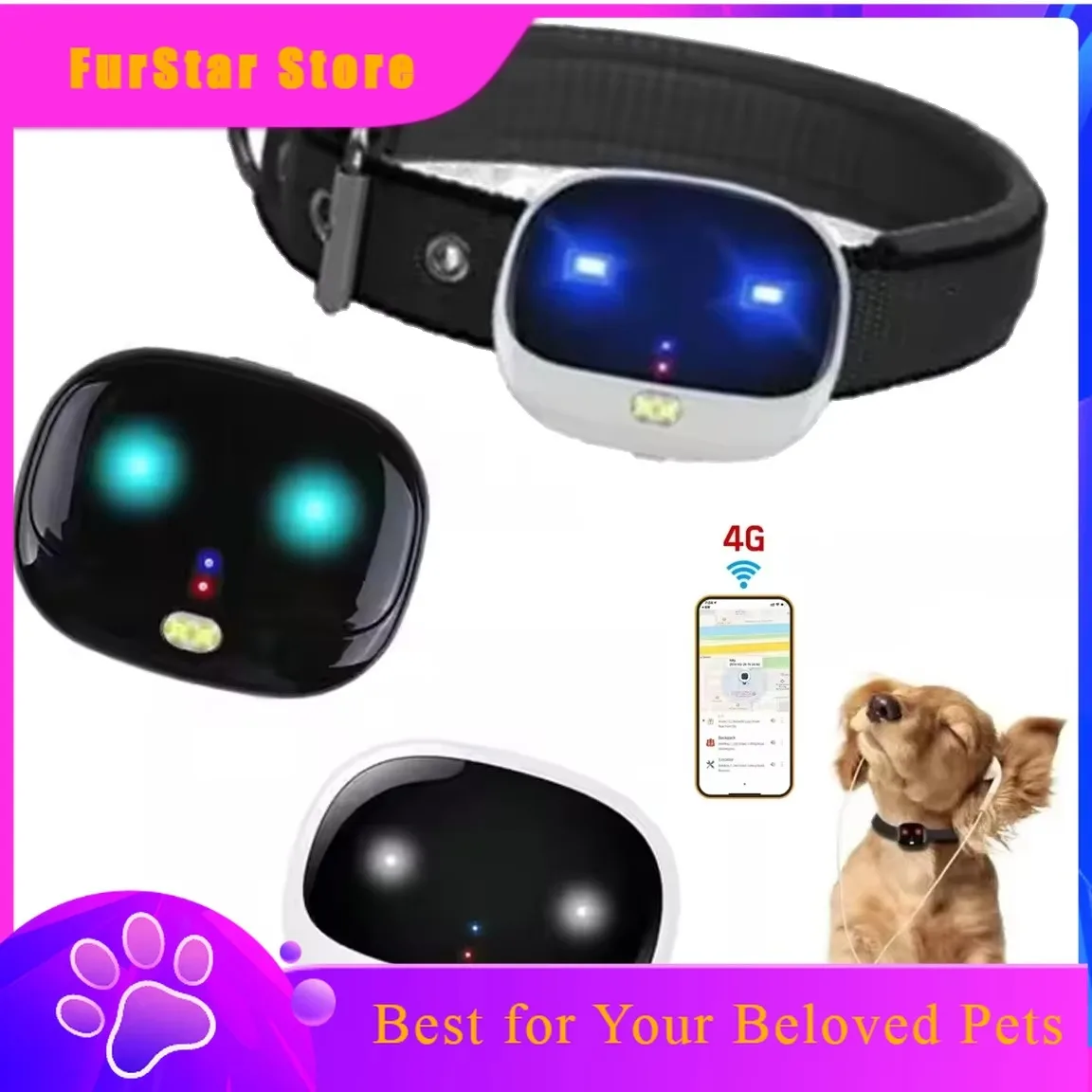 FurStar4G Mini Gps Tracker For Cats With Led Light Pet Waterproof Anti Lost Gps Real Time Locator Collar Pet Two-way Voice Dog S