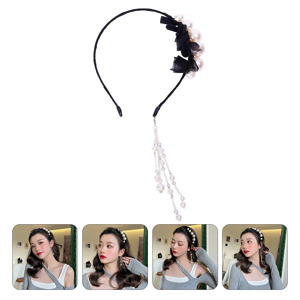 

Artificial Pearl Headband Tassel Decorative Headdress Hair Accessory with Earring for Women Girls Daily Bridal Wear Costume