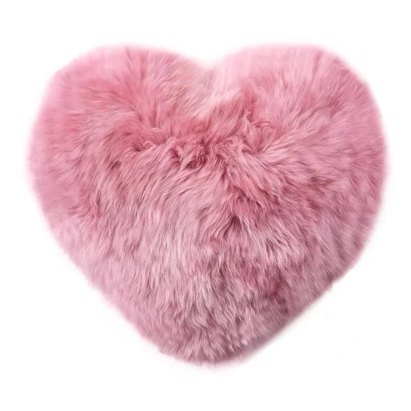 

100% Wool Cushion Lovely Heart-Shaped Sheepskin Pillow With Inner 4 Colors Real Lamb Hair Room Decorations