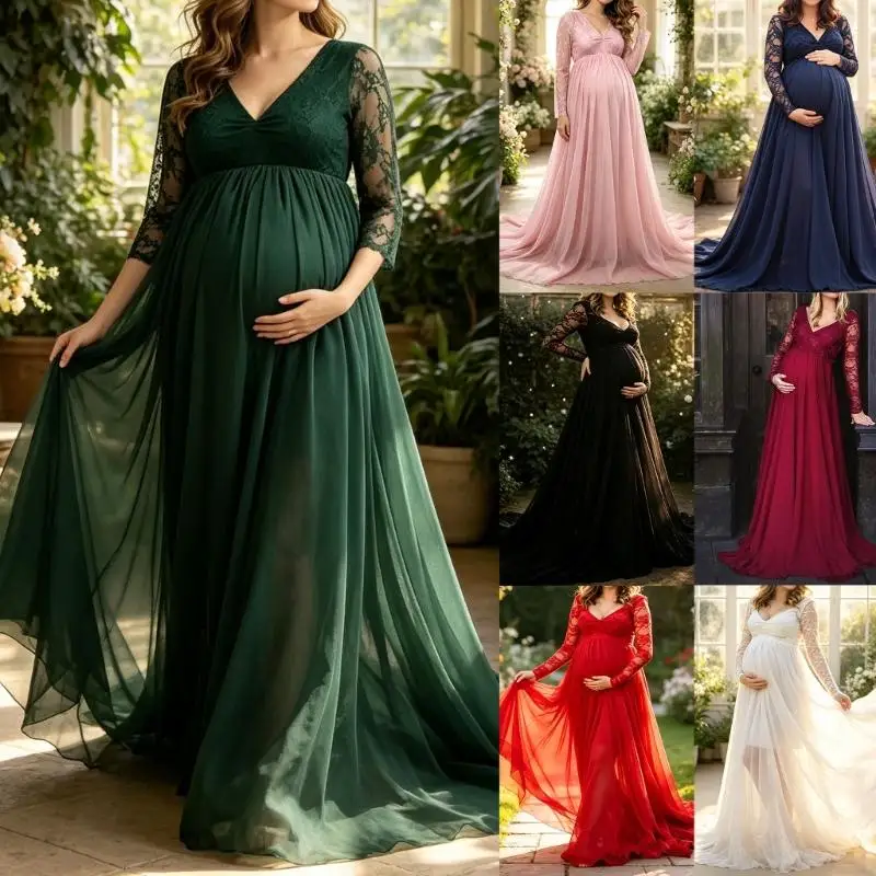 Maternity Photo Gown for Women Sleeveless Waist Maxi Dress for Studio and Outdoor Portrait Styling Wear