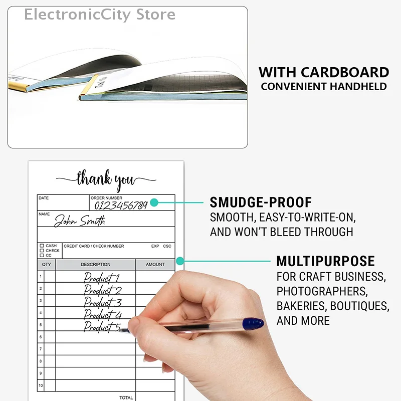 1 libro di ricevute Libro di ricevute di ringraziamento in carta senza carbonio - Ordine di vendita Libro di fatture per piccole imprese - (50 ciascuno bianco/giallo)