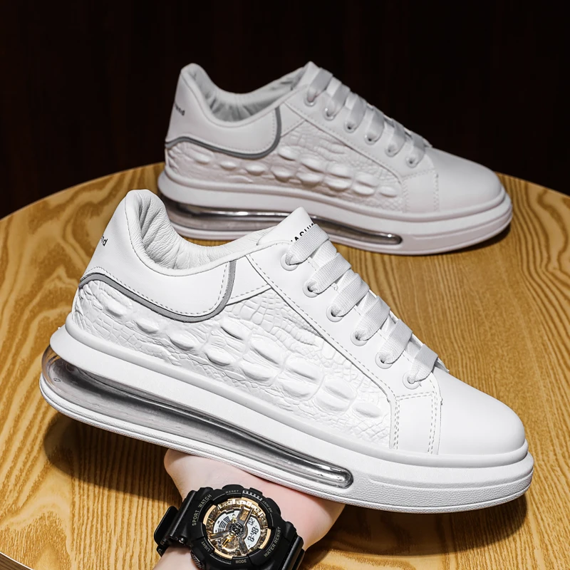 

Брендовые мужские кроссовки, новинка 2025 года, повседневная обувь из искусственной кожи с крокодиловым узором, мужские кроссовки на платформе, модные мужские теннисные туфли