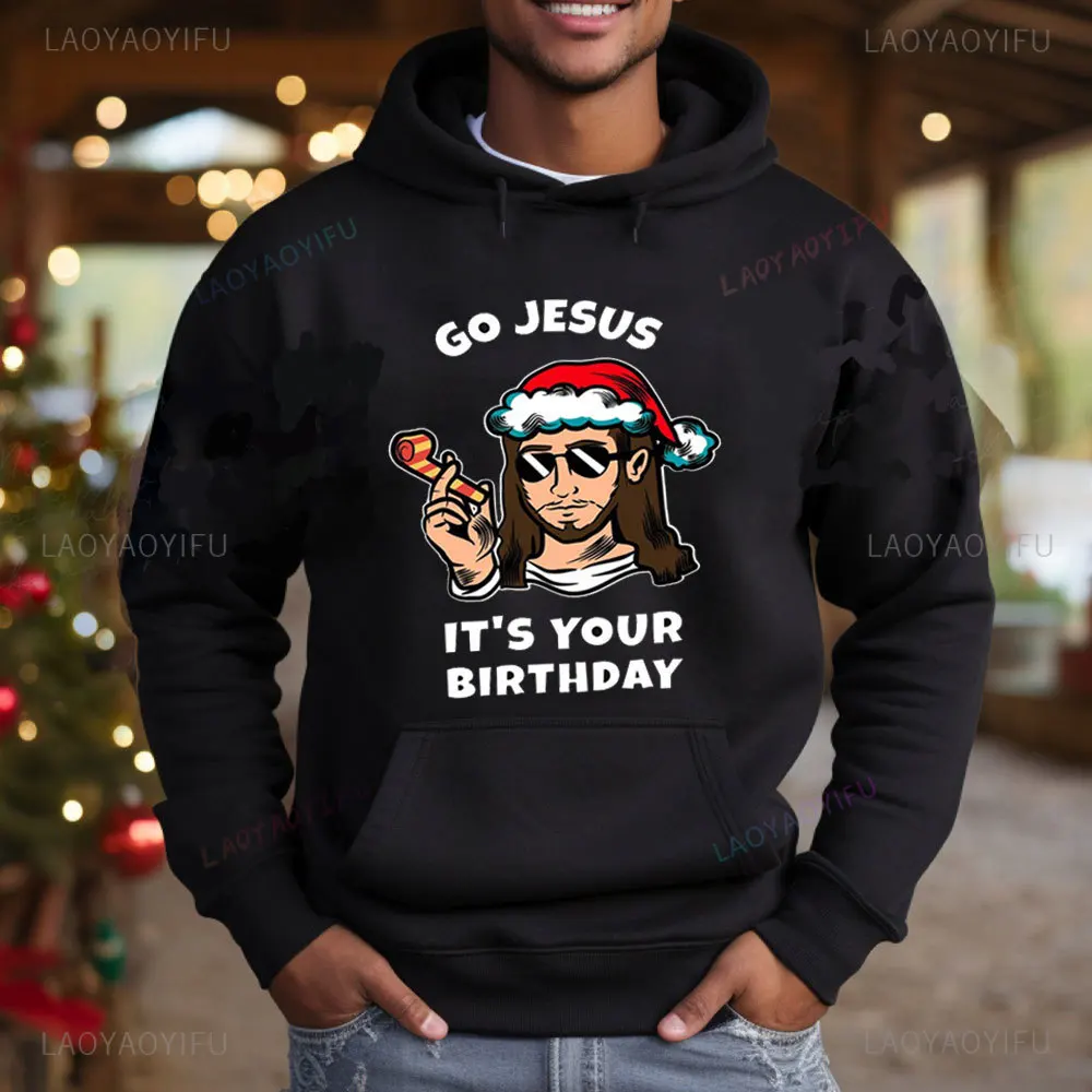 

Go Jesus Birthday Christmas Hoodie - Unisex Oversized Pullover, Y2K Holiday Party Sweatshirt, Couples Matching Outfit