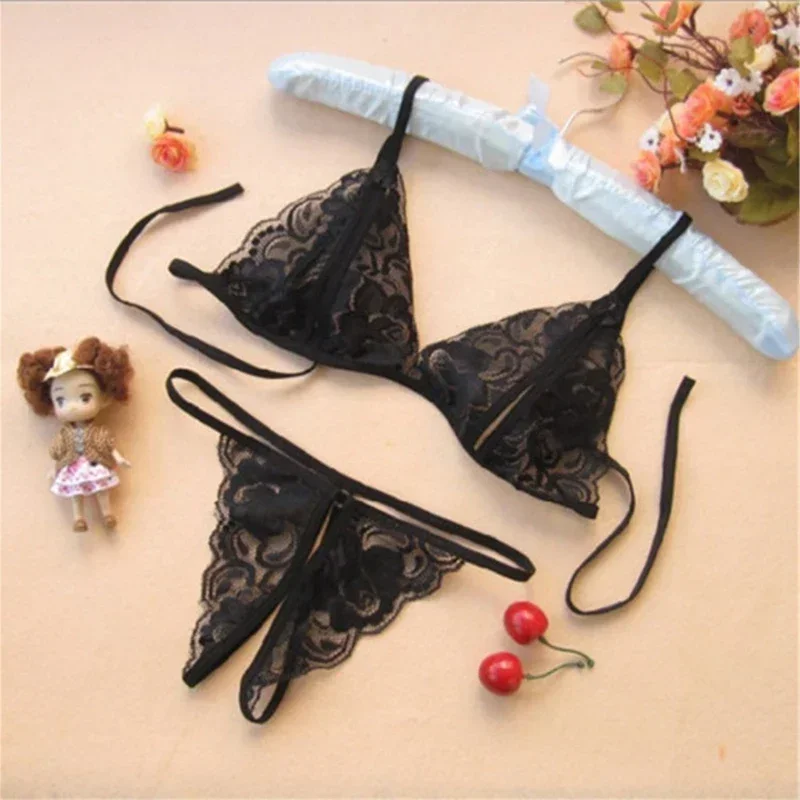 

Women Lingerie Set Two Piece Bowknot Transparent Mesh Lace Steel Ring Bra Thongs Underwire Lingerie Underwear Erotic Sexy Bras