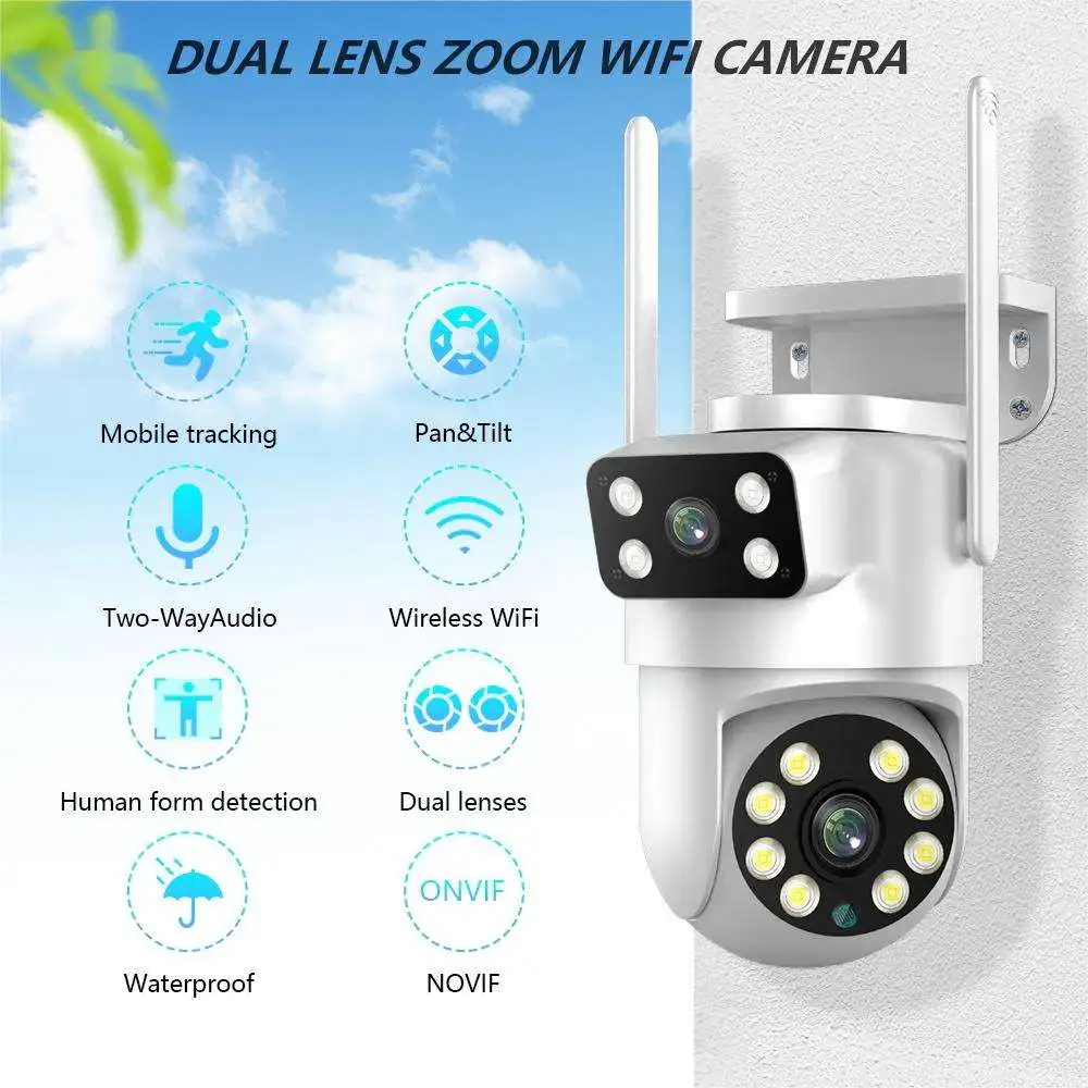 4K 8MP Dual Lens PTZ WIFI Camera Full HD Dual Screen Ai Human Auto Tracking Outdoor 4MP Security Video Surveillance Camera Tuya