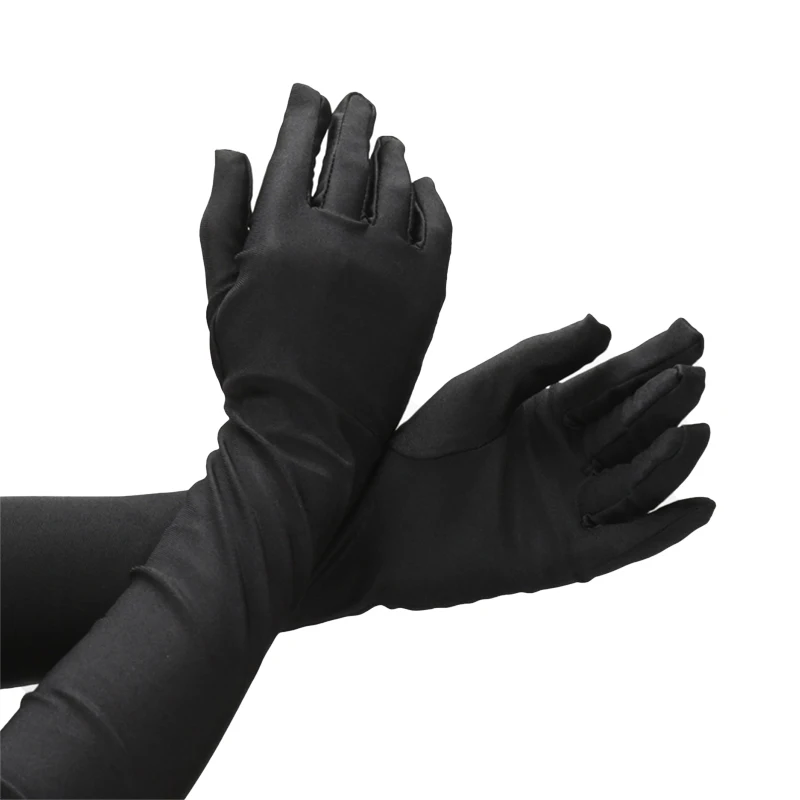 Women Long Gloves Finger Elbow Protection Opera Evening Party Prom Costume Adult Fashion Accessories Breathable Black Mittens