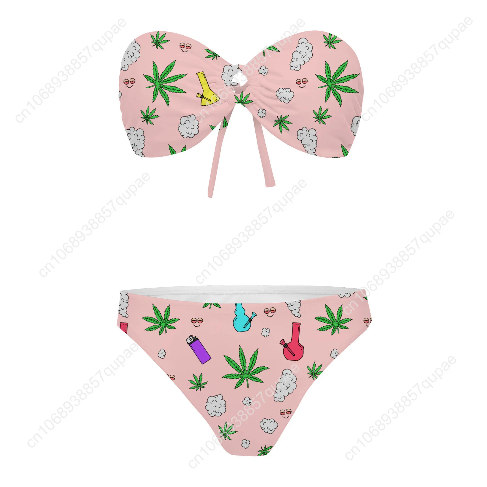 Leaf Weed Rasta MarijuanaYellow Green Strapless Swimsuit Women Bathing Suits Swimwear Pool Beach Sexy Bikini Customize Beachwear