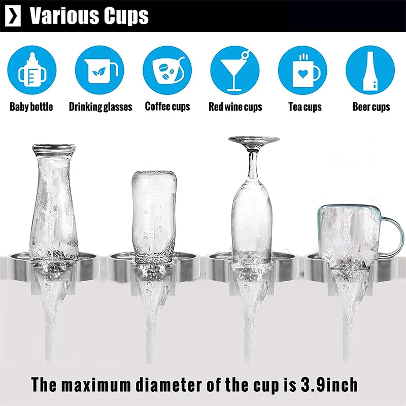 Stainless Steel Glass Cup Cleaning Machine, Household Kitchen, Restaurant, Bar High-Pressure Automatic Washer Sink Accessories