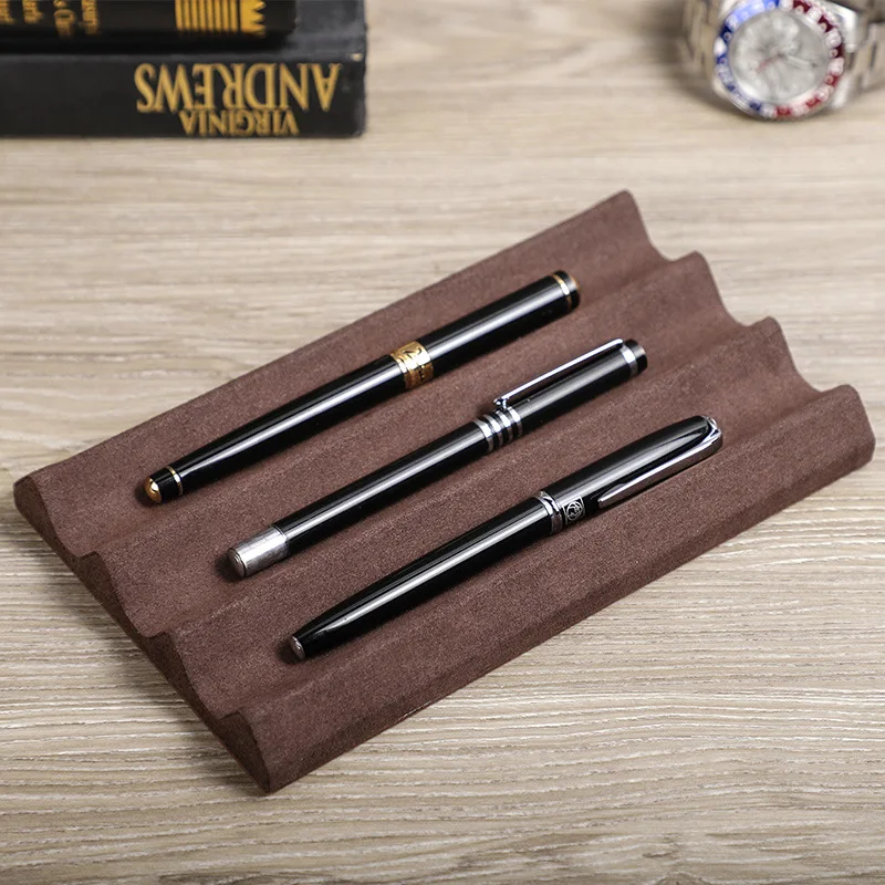 1/2/3 Slots Pens Holder Display Pen Stand Luxury Leather Pen Tray Microfiber Desktop Organizer Home Office Accessories