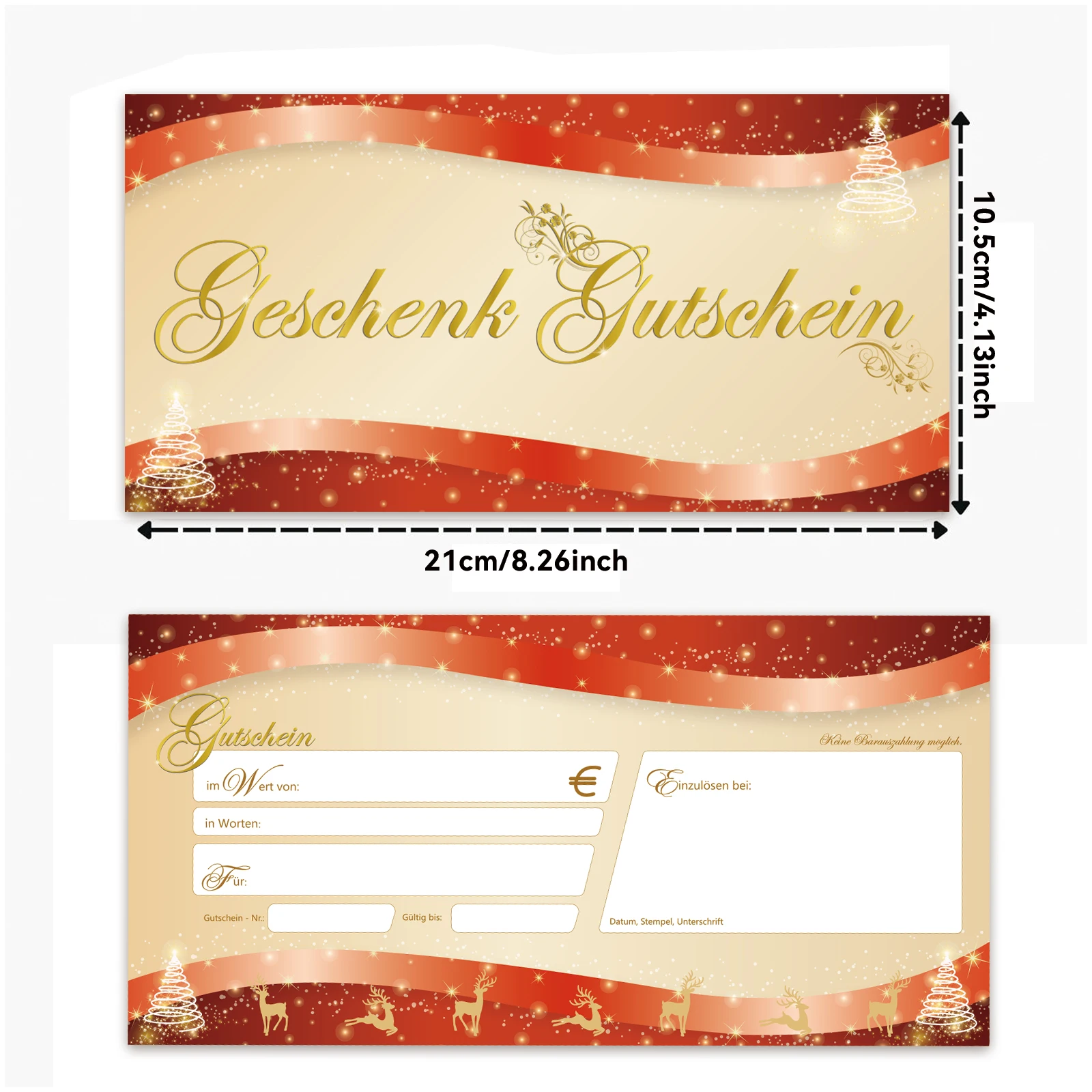 25 قطعة بطاقة هدايا عيد الميلاد خصم بطاقة قسيمة ألوان مائية شجرة عيد الميلاد والغزلان تصميم "Geschek Gutschin" الخط الذهبي، مثالي #3