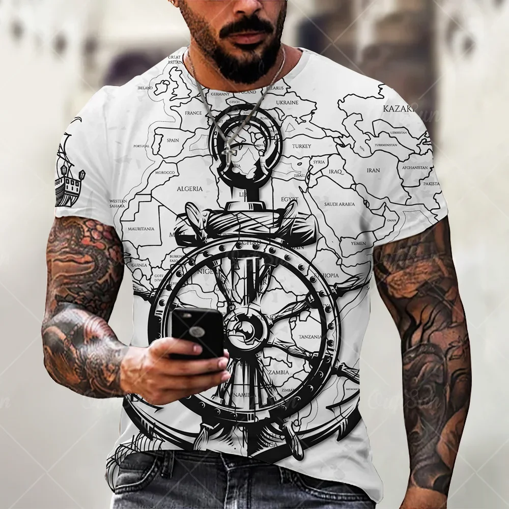 Vintage Men's T-shirt Summer Short Sleeve O-neck 3D Anchors Print Top Tee Shirt Oversized Men's Clothing Casual t shirts 6XL
