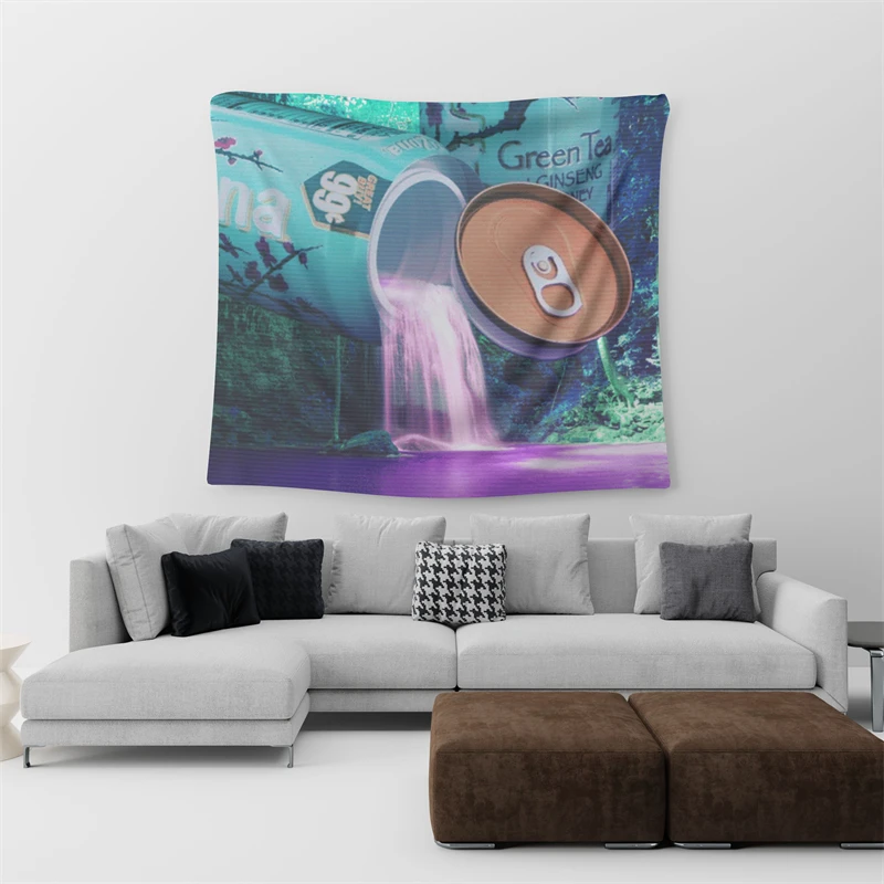 Gaslight Gatekeep Girlboss Vaporwave Aesthetic Arizona Green Tea Waterfall Tapestry Wall Hanging Art for Bedroom Living Room