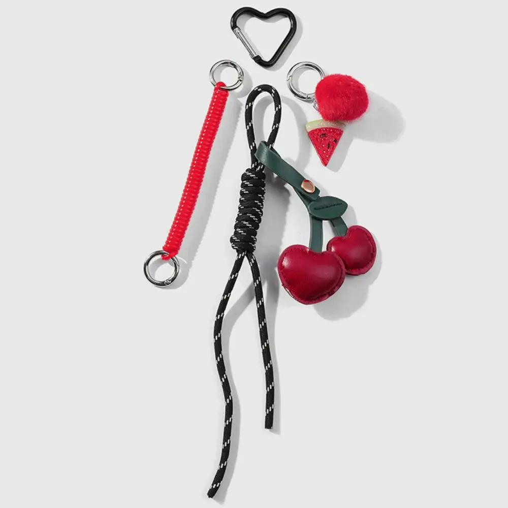 Trendy Stuffed Cute Bow Keychain Heart Decoration Bag Pendant Cherry Watermelon Car Key Ring Women