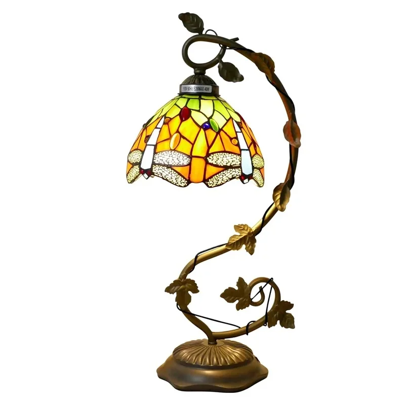 Tiffany StyleDragonfly Vintage S-Shaped Desk Lamps Stained Glass Lamp Tiffany for Bedroom Living Room Home Office