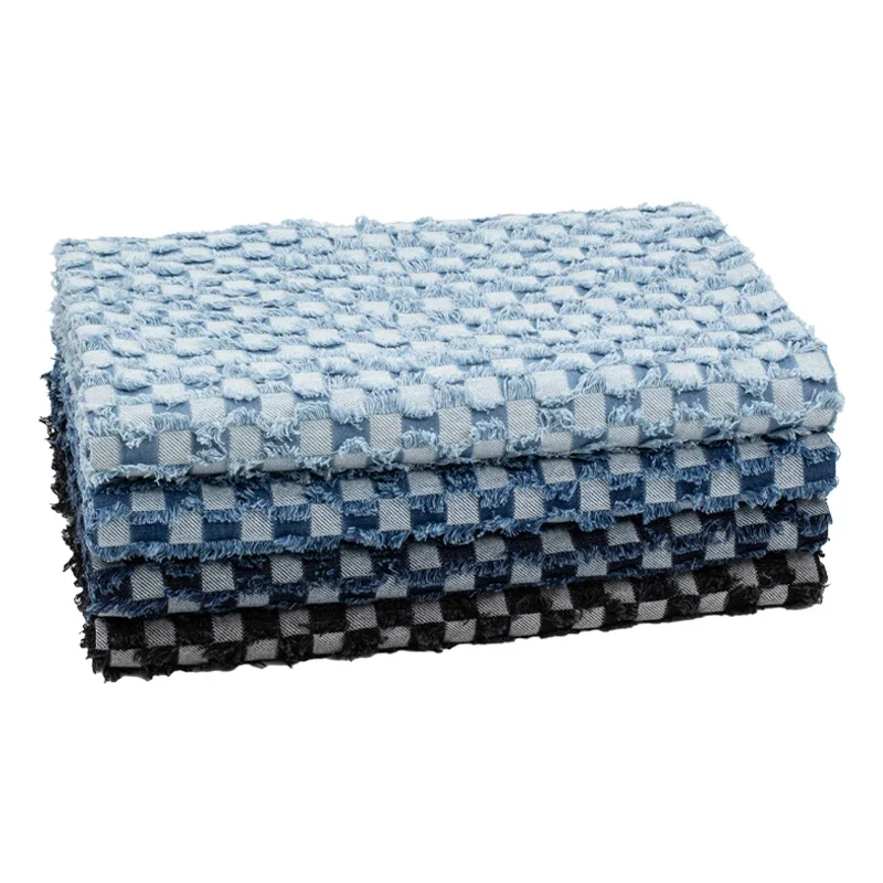 100x145cm Hand Wash DIY Bag Coat Clothing Designer Fabric Checkerboard Tassel Jacquard Denim Fabric Sewing Cotton Denim Fabric