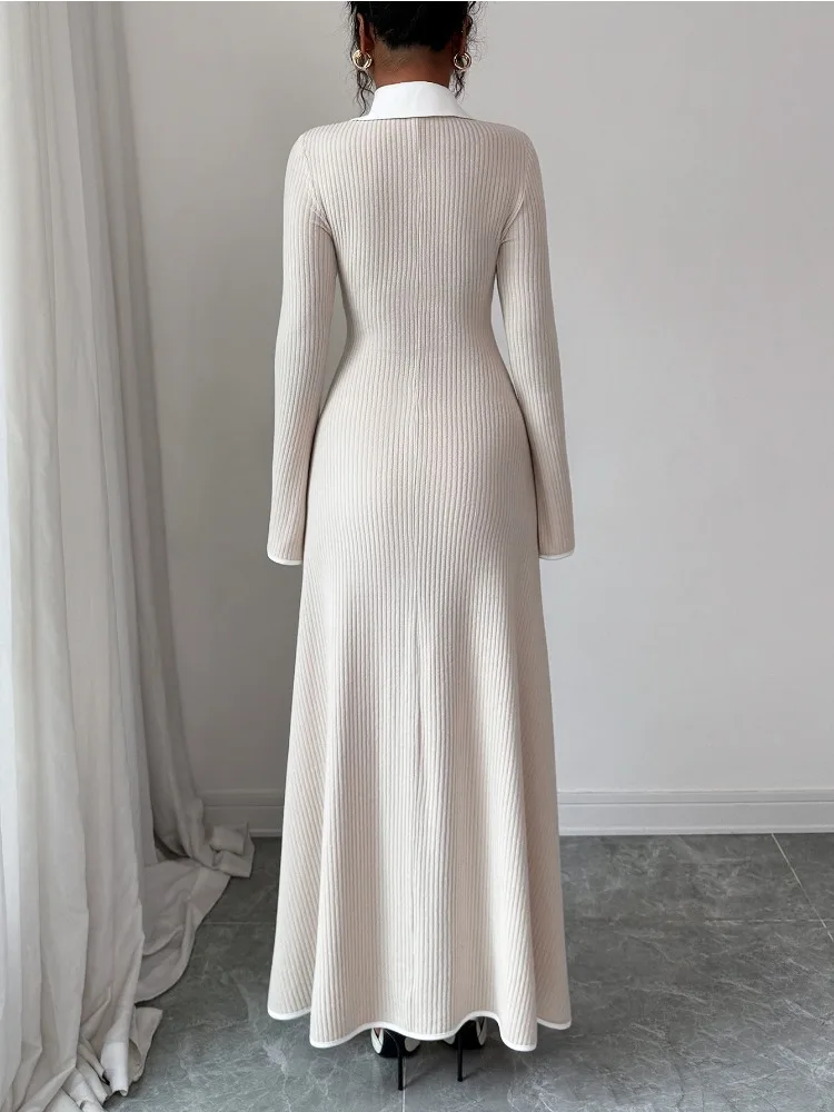 Onecozyday Damen-Wickelkleid mit Hemdkragen und langen Ärmeln, 2025, Herbst, neue Aprikose, figurbetonte Abendkleider, elegantes Partykleid