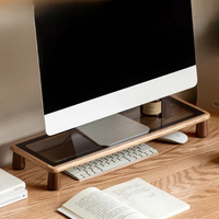Solid Wood Desktop Monitor Stand Riser Ergonomic Computer Screen Storage Base Office Desk Organizer Home Workspace Bracket