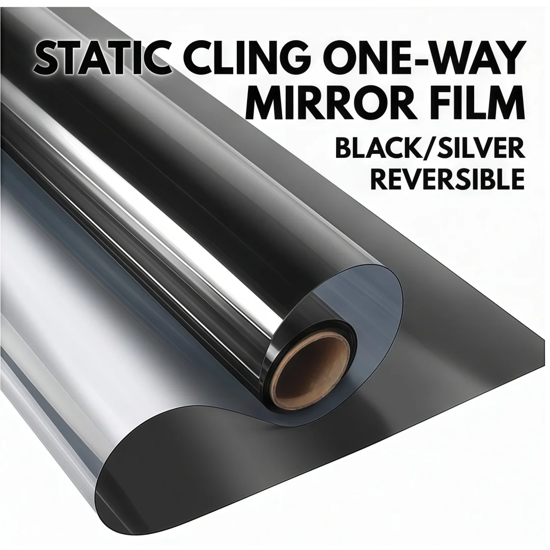 Static No‑Glue Black‑Silver Mirror Window Film Heat Insulation 99% Anti‑UV One‑Way View Privacy Glass Film for Living Room