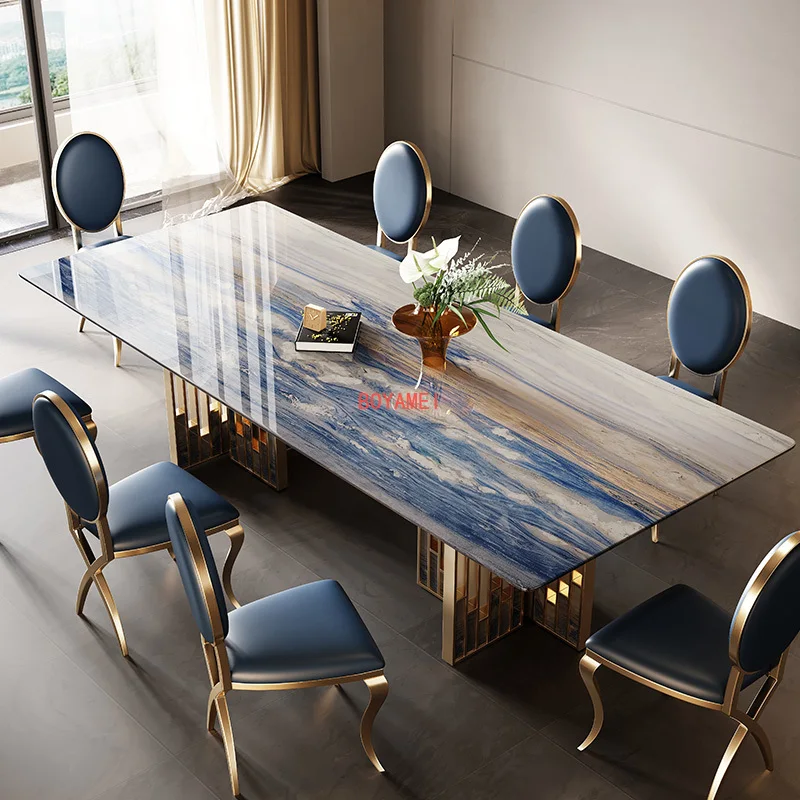 table and chair combination Modern minimalist villa rectangular dining table Minimalist small-sized dining table household