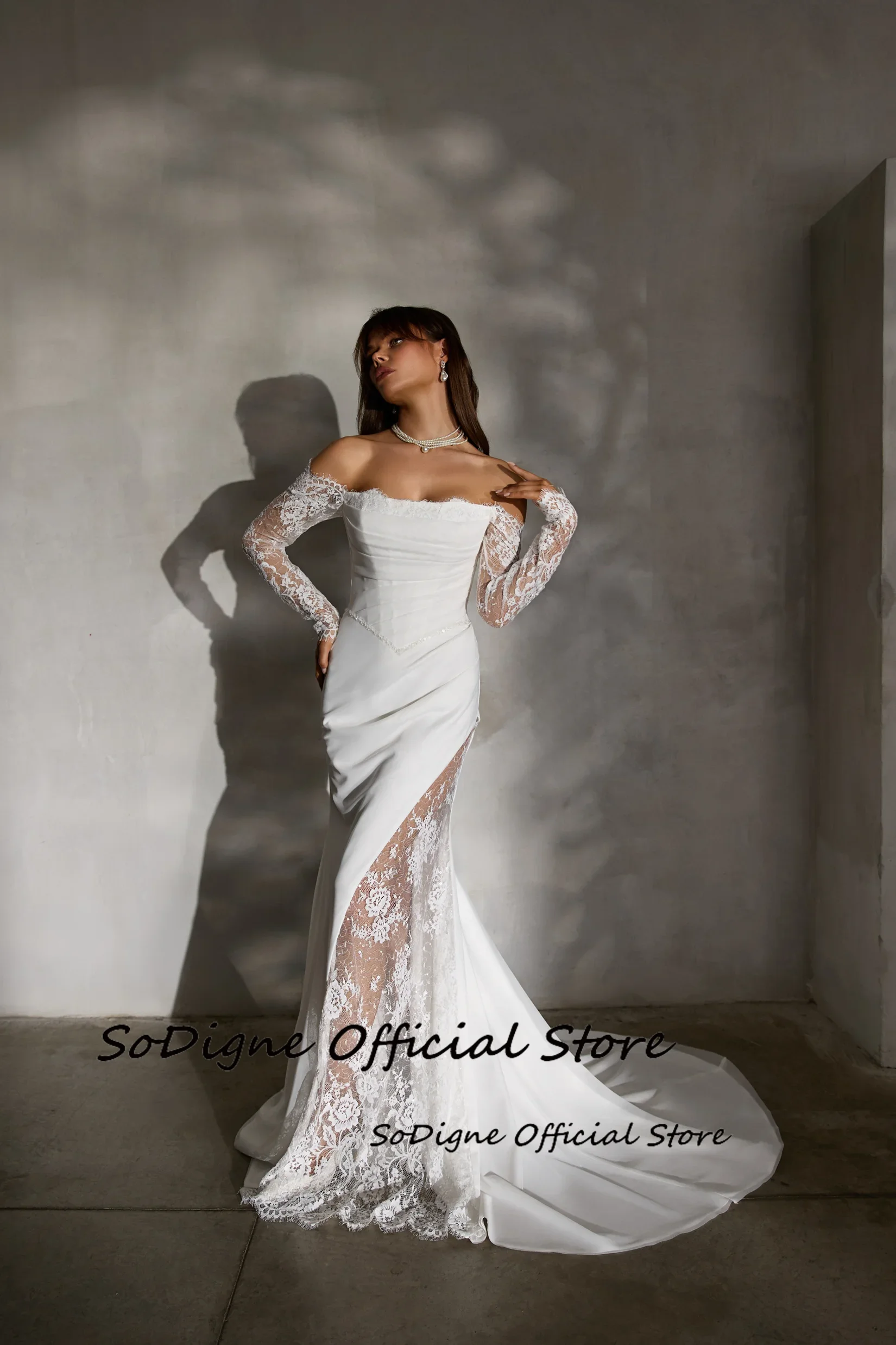 SoDigne Mermaid Satin/Lace Wedding Dress Detachable Sleeves Bride Dresses 2026 Long Bridal Gowns vestidos de novia Customized