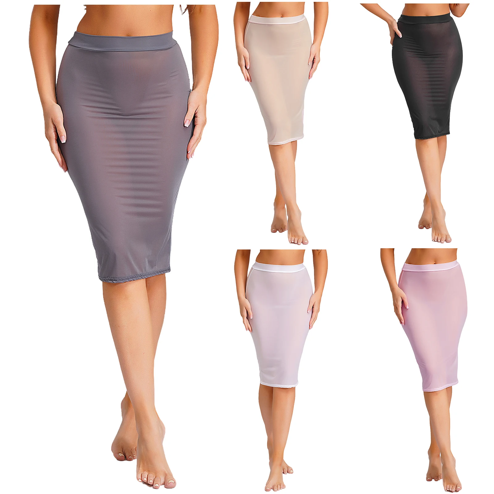 Womens See Through Stretch Bodycon Skirt High Waist Ultra-thin Pencil Skirt Midi Skirt Lingerie Nightwear for Dating Anniversary - Image 6