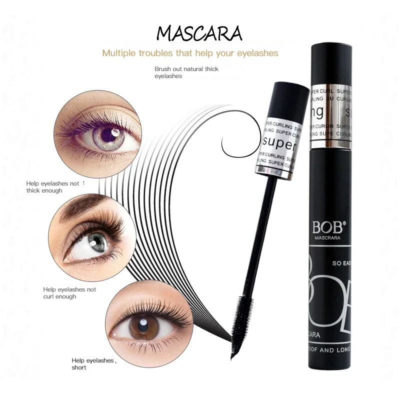 BOB Stunning Long Mascara Waterproof Curl Thick Curve Brush Head Not Dizzy Makeup Not Easy to Take Off Makeup