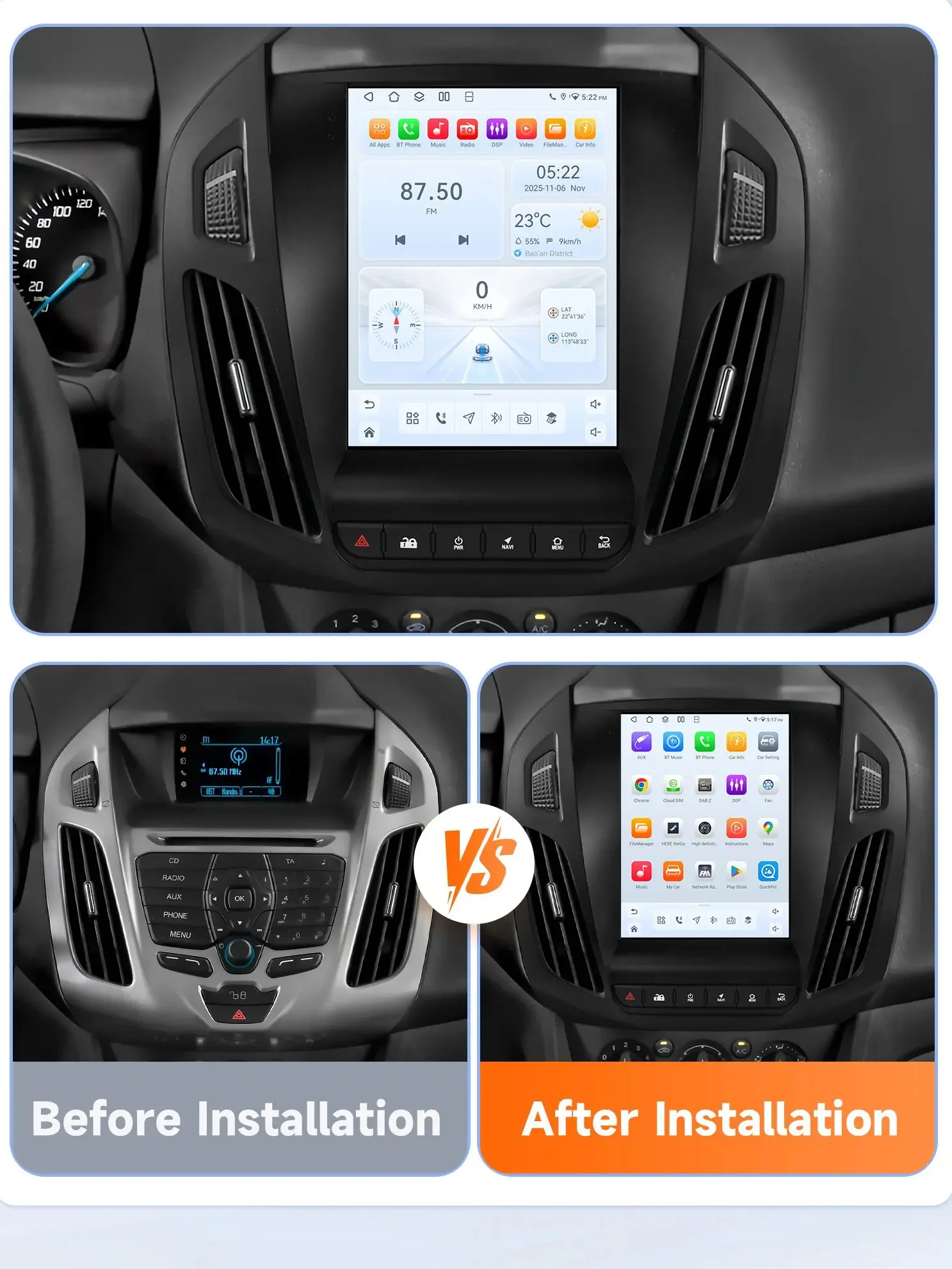 360Camera 9.7 inch 2Din Android 14 autoradio voor Ford Tourneo/Transit Connect 2013 - 2018 multimediasysteem Carplay autoradio - afbeelding 2