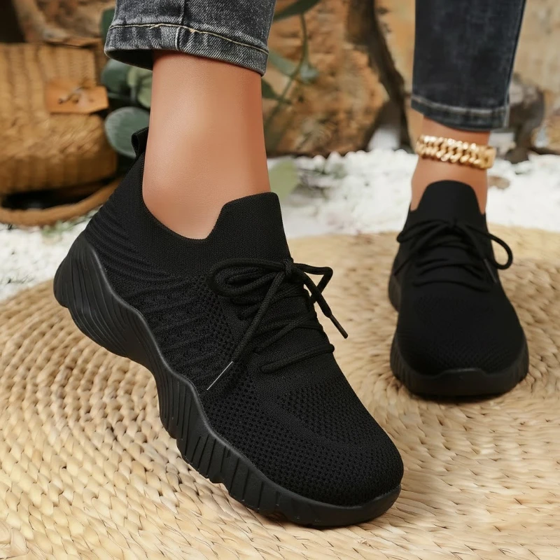 Women Breathable Flying Weave Sneakers Lightweight Soft Sole Elderly Mom Walking Shoes Summer Mesh Non Slip Casual Sports Shoes view 3