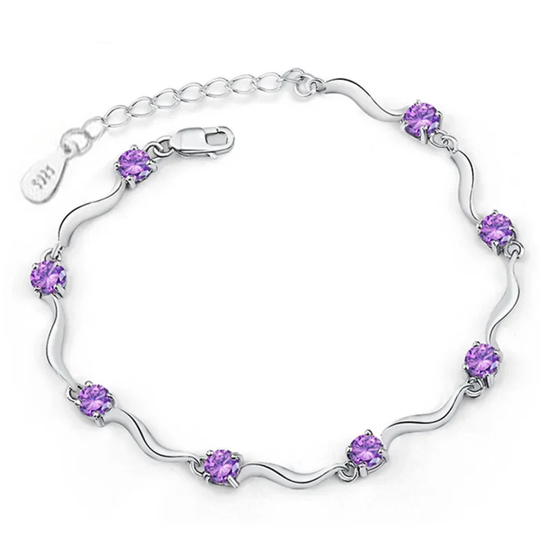 HuiSept Fashion 925 Silver Bracelet Amethyst Zircon Gemstone Jewelry Ornaments for Female Wedding Party Gifts Bracelet Wholesale